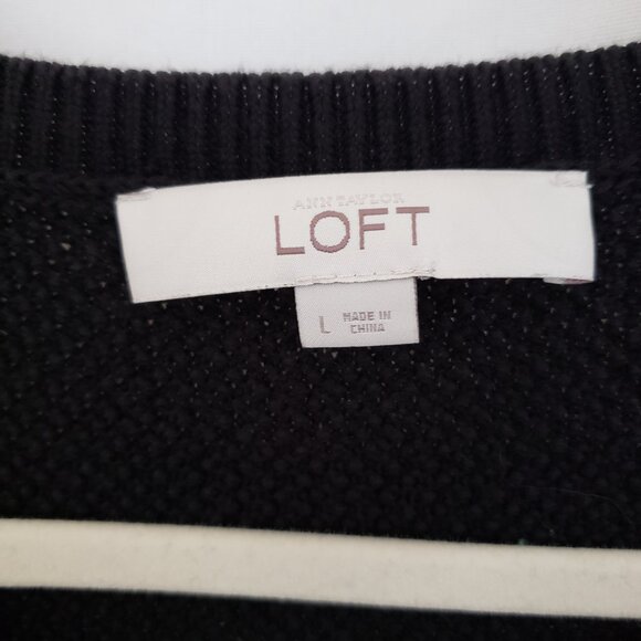 Woman Ann Taylor Loft Black Round Neck Long Sleeve Sweater Top Size L - Picture 2 of 10
